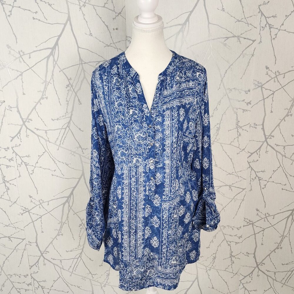 Woolworths Blue Floral Paisley Print Button Popover Tunic
